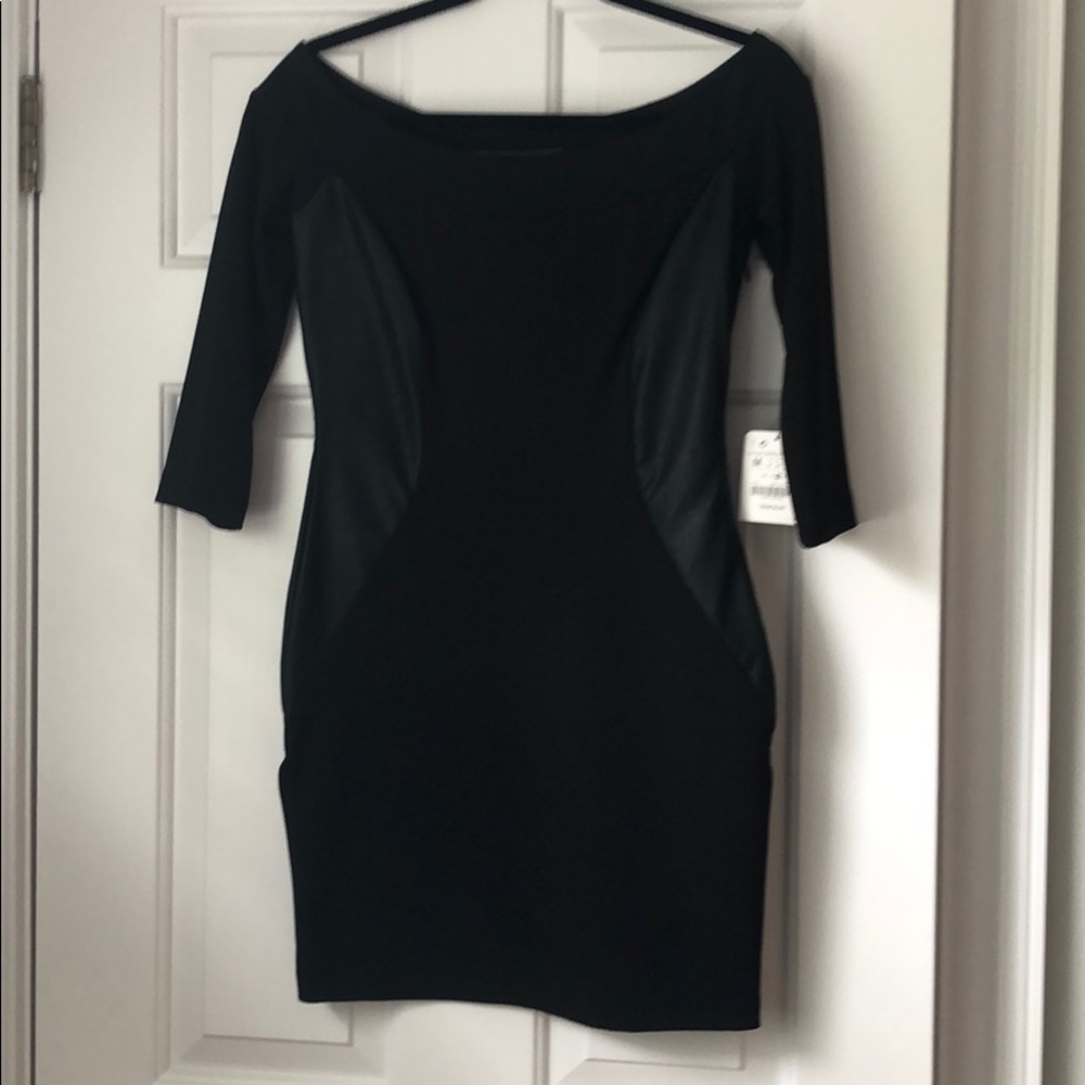 Black mid dress with leather panels